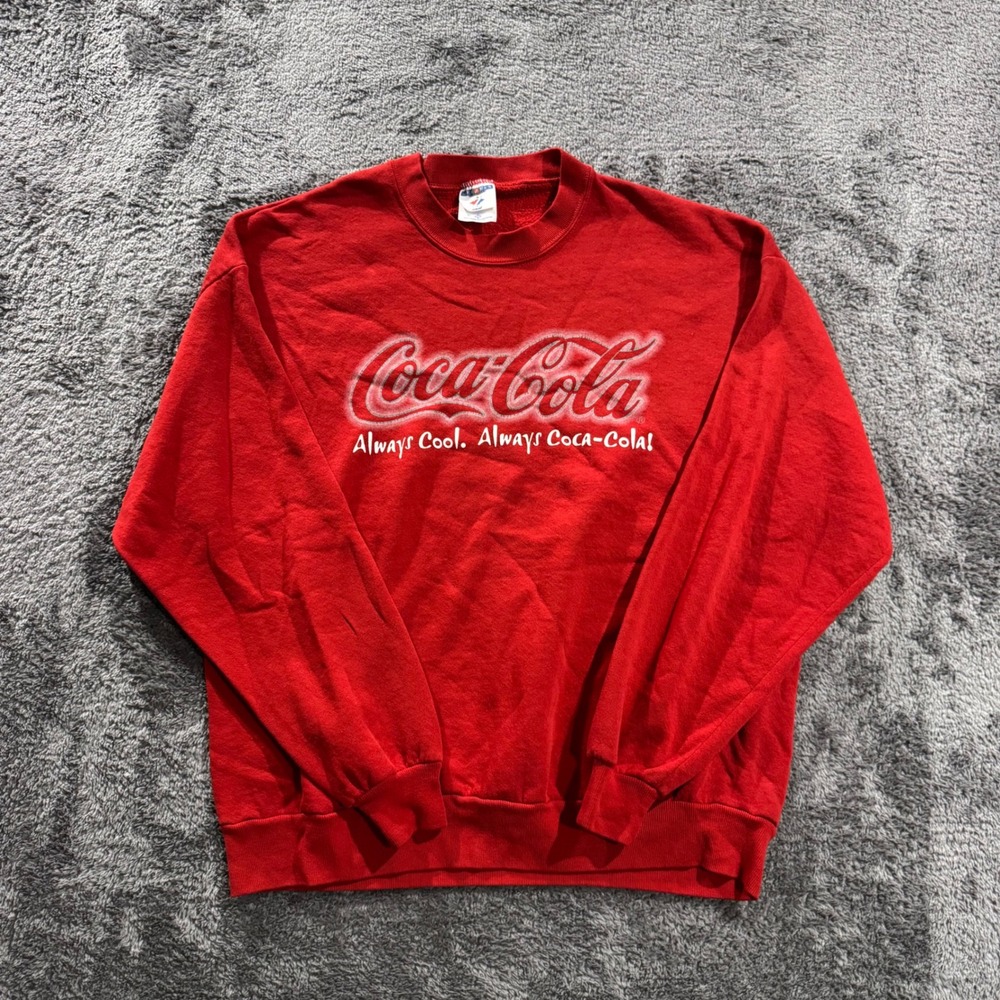 Coca-Cola Mens Red Graphic Sweatshirt Always Cool Logo Crewneck Pullover Large